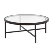 homeroots living room 36" Black Glass Round Coffee Table 