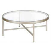 homeroots living room 36" Silver Glass Round Coffee Table 