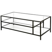 homeroots living room 46" Black Glass Rectangular Coffee Table With Two Shelves 