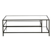 homeroots living room 46" Black Glass Rectangular Coffee Table With Two Shelves 