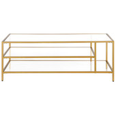 homeroots living room 46" Gold Glass Rectangular Coffee Table With Two Shelves 