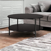 homeroots living room 36" Black Glass Round Coffee Table With Shelf - CP-HMEROOTS-520980 