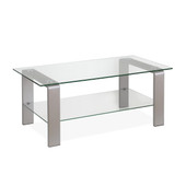 homeroots living room 40" Silver Glass Rectangular Coffee Table With Shelf 