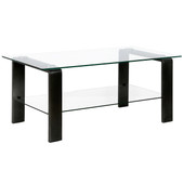 homeroots living room 40" Black Glass Rectangular Coffee Table With Shelf 