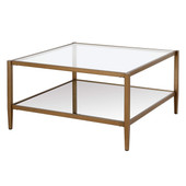 homeroots living room 32" Gold Glass Square Coffee Table With Shelf - CP-HMEROOTS-520990 