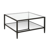 homeroots living room 32" Black Glass Square Coffee Table With Shelf - CP-HMEROOTS-520991 