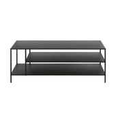 homeroots living room 46" Black Steel Rectangular Coffee Table With Two Shelves 