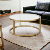 homeroots living room 35" Gold Glass Round Coffee Table 