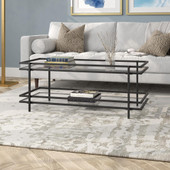 homeroots living room 45" Black Glass Rectangular Coffee Table With Shelf - CP-HMEROOTS-521000 