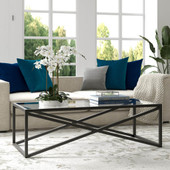 homeroots living room 54" Black Glass Rectangular Coffee Table 