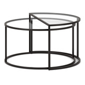 homeroots living room Set Of Two 33" Black Glass Half-Circle Nested Coffee Tables 