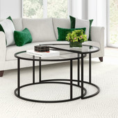 homeroots living room Set Of Two 33" Black Glass Half-Circle Nested Coffee Tables 