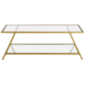 homeroots living room 48" Gold Glass Rectangular Coffee Table With Shelf 