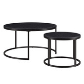 homeroots living room Set Of Two 35" Black Manufactured Wood Round Nested Coffee Tables 
