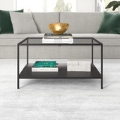 homeroots living room 32" Black Glass Square Coffee Table With Shelf - CP-HMEROOTS-521023 