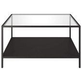 homeroots living room 32" Black Glass Square Coffee Table With Shelf - CP-HMEROOTS-521023 