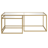 homeroots living room Set Of Two 50" Gold Glass Rectangular Nested Coffee Tables 