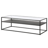 homeroots living room 54" Black Glass Rectangular Coffee Table With Shelf 