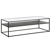 homeroots living room 54" Black Glass Rectangular Coffee Table With Shelf 