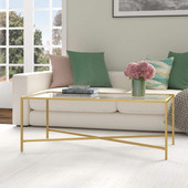 homeroots living room 48" Gold Glass Rectangular Coffee Table 