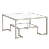 homeroots living room 32" Silver Glass Square Coffee Table With Shelf 