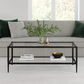 homeroots living room 45" Black Glass Rectangular Coffee Table With Shelf - CP-HMEROOTS-521037 