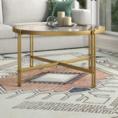 homeroots living room 32" Gold Glass Round Coffee Table 