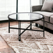 homeroots living room 32" Black Glass Round Coffee Table 