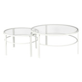 homeroots living room Set Of Two 36" White Glass Round Nested Coffee Tables 