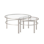 homeroots living room Set Of Two 36" Silver Glass Round Nested Coffee Tables 