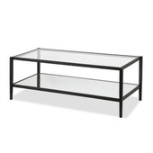homeroots living room 45" Black Glass Rectangular Coffee Table With Shelf - CP-HMEROOTS-521046 