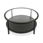 homeroots living room 36" Black Glass Round Coffee Table With Shelf - CP-HMEROOTS-521049 