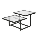 homeroots living room 43" Black Glass Square Coffee Table With Two Shelves 
