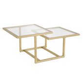 homeroots living room 43" Gold Glass Square Coffee Table With Two Shelves 