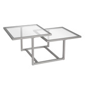 homeroots living room 43" Silver Glass Square Coffee Table With Two Shelves 