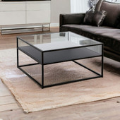 homeroots living room 32" Black Glass Square Coffee Table With Shelf - CP-HMEROOTS-521057 