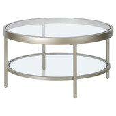 homeroots living room 32" Silver Glass Round Coffee Table With Shelf 