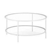 homeroots living room 36" White Glass Round Coffee Table With Shelf 