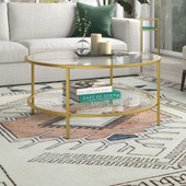 homeroots living room 36" Gold Glass Round Coffee Table With Shelf - CP-HMEROOTS-521064 