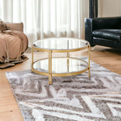 homeroots living room 32" Gold Glass Round Coffee Table With Shelf - CP-HMEROOTS-521070 