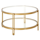 homeroots living room 32" Gold Glass Round Coffee Table With Shelf - CP-HMEROOTS-521070 
