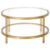 homeroots living room 32" Gold Glass Round Coffee Table With Shelf - CP-HMEROOTS-521070 