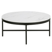 homeroots living room 36" Black And White Faux Marble Round Coffee Table 