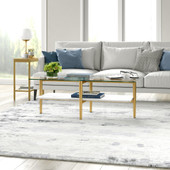 homeroots living room 47" Gold And White Glass Rectangular Coffee Table With Shelf 