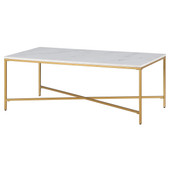 homeroots living room 48" Gold And White Manufactured Wood Rectangular Coffee Table 