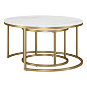 homeroots living room Set Of Two 35" Gold And White Faux Marble Round Nested Coffee Tables 