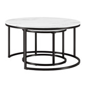 homeroots living room Set Of Two 35" Black And White Faux Marble Round Nested Coffee Tables 