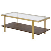 homeroots living room 45" Gold And Brown Glass Rectangular Coffee Table With Shelf 