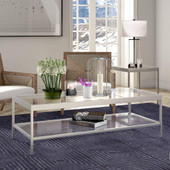 homeroots living room 54" Silver Glass Rectangular Coffee Table With Shelf 