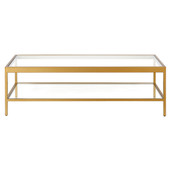 homeroots living room 54" Gold Glass Rectangular Coffee Table With Shelf 